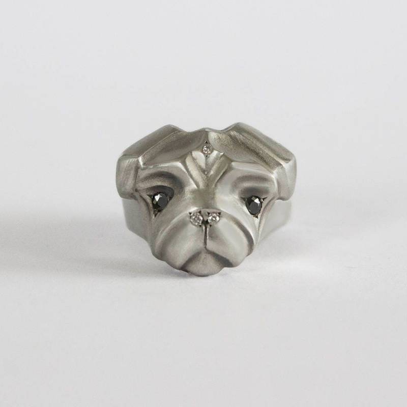 Mops-Ring Mit Schwarz Und Weiß-Diamant-Einstellung, Mops Liebhaber Ring, Silber Hund Weihnachtsgeschenk Mops-Ring Mit Schwarz Und Weiß-Diamant-Einstellung, Mops Liebhaber Ring, Silber Hund Weihnachtsgeschenk von ElinaGleizer