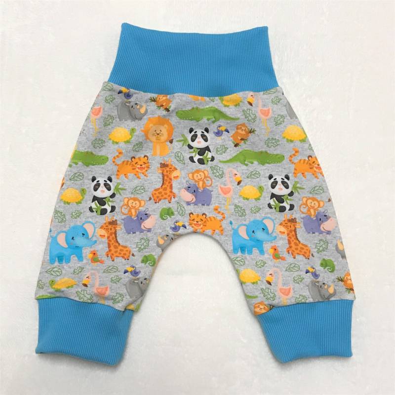 Pumphose Baby Hose Babyhose Hellgrau Meliert Mit Bunten Tieren von Elinchens
