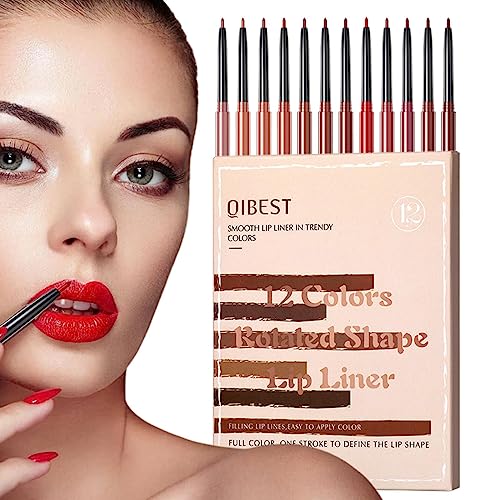 Mattes Lipliner-Set | 12-teiliges wasserfestes, mattes Lippenstift-Set | Hochpigmentierter Lip Pencil Lip Crayon, langlebiger, antihaftbeschichteter Lipliner für Mädchen, Frauen und Damen Elinrat von Elinrat