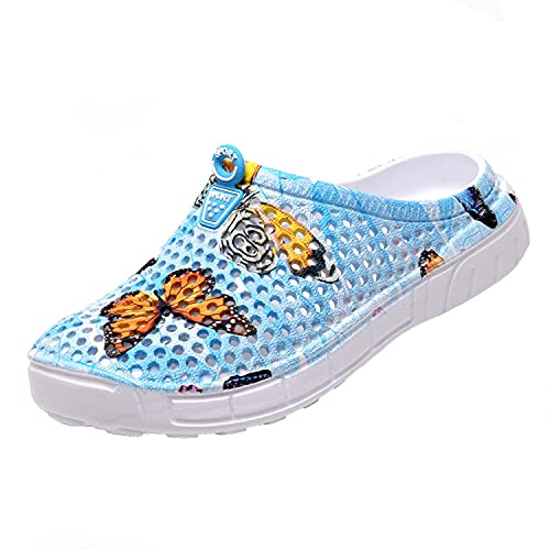 Damen Clogs Pantoletten Sommer Hausschuhe Gartenschuhe Leicht Atmungsaktiv Leichte schnell trocknende Schuhe Sandalen Blau 38 von ElioGn