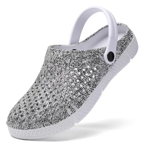 Damen Clogs Pantoletten Sommer Hausschuhe Gartenschuhe Leicht Atmungsaktiv Leichte schnell trocknende Schuhe Sandalen grau 39 von ELIOGN