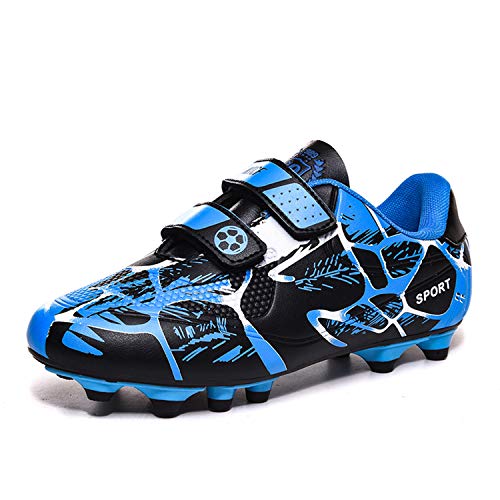 ElioGn Jungen und Mädchen Outdoor-Fußballschuhe Sportliche Tatsächliche Kampftrainingsschuhe Klett-Fußballschuhe Blau 36 von ElioGn