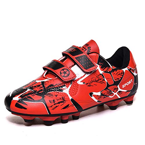 ElioGn Jungen und Mädchen Outdoor-Fußballschuhe Sportliche Tatsächliche Kampftrainingsschuhe Klett-Fußballschuhe Rot 31 von ElioGn