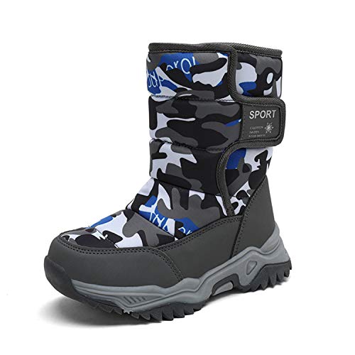 ElioGn Mädchen Jungen Schneestiefel Winter Outdoor Rutschfeste Kaltwetterschuhe (Kleinkind/Kleines Kind/Großes Kind) Tarnung Grau 27 von ElioGn