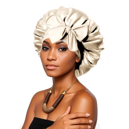 ElioxaSilk Satinhaube für Frauen – doppellagige Schlafmütze aus Seide für natürliches Haar, Zöpfe, Locs & lockige Styles – verstellbare rutschfeste Nacht-Haarwickel (VANILLABROWN) von ElioxaSilk