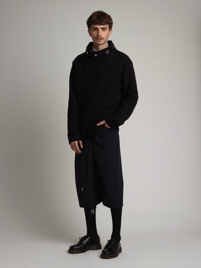 Eliran Nargassi Schwarzer Rollkragenpullover Herren Loose Fit Mit Metallreifen von EliranNargassi