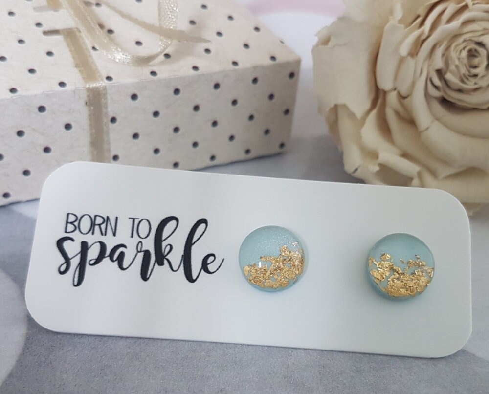 Blau Und Gold Ohrringe, Aqua Hellblaue Ohrstecker, Himmelblau Brautjungfer Jahrestag Geschenke Für Freundin von ElisGiftBoutique
