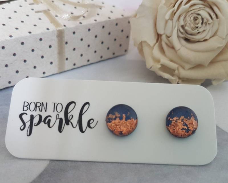 Blau Und Kupfer Ohrringe, Moderne Ohrringe Blau Marine, Dunkelblaue Kupfer, Geschenk Für Schwester Weihnachten, Navy Schmuck, Süße Ohrstecker von ElisGiftBoutique