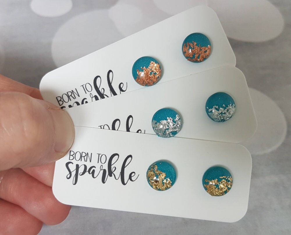 Blaugrün Ohrstecker, Dunkel Türkis Blatt Gold Schimmer Ohrringe, Funkelnde Born To Sparkle Ohrringe von ElisGiftBoutique