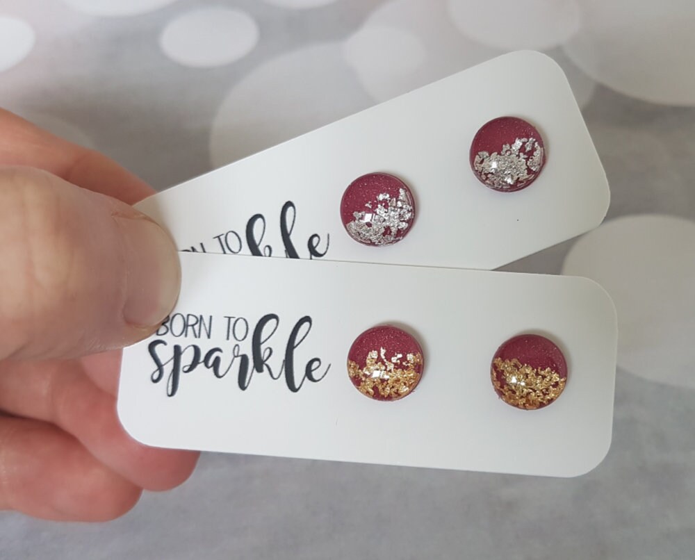 Burgunder Ohrringe Modern, Trendy Ohrstecker, Dunkelroter Brautschmuck, Dunkelrote Ohrringe, Burgunderrot Und Gold Schicke Rot von ElisGiftBoutique