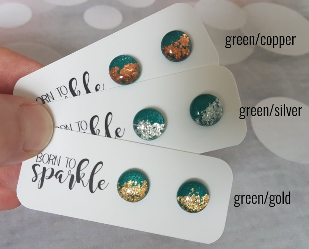 Dunkelgrüne Ohrringe, Glitter Ohrstecker Ohrringe Grün, Moderne Ohrstecker, Weihnachtsgeschenk Für Tante, Funkelnde Grün Schmuck Minimalistisch von ElisGiftBoutique