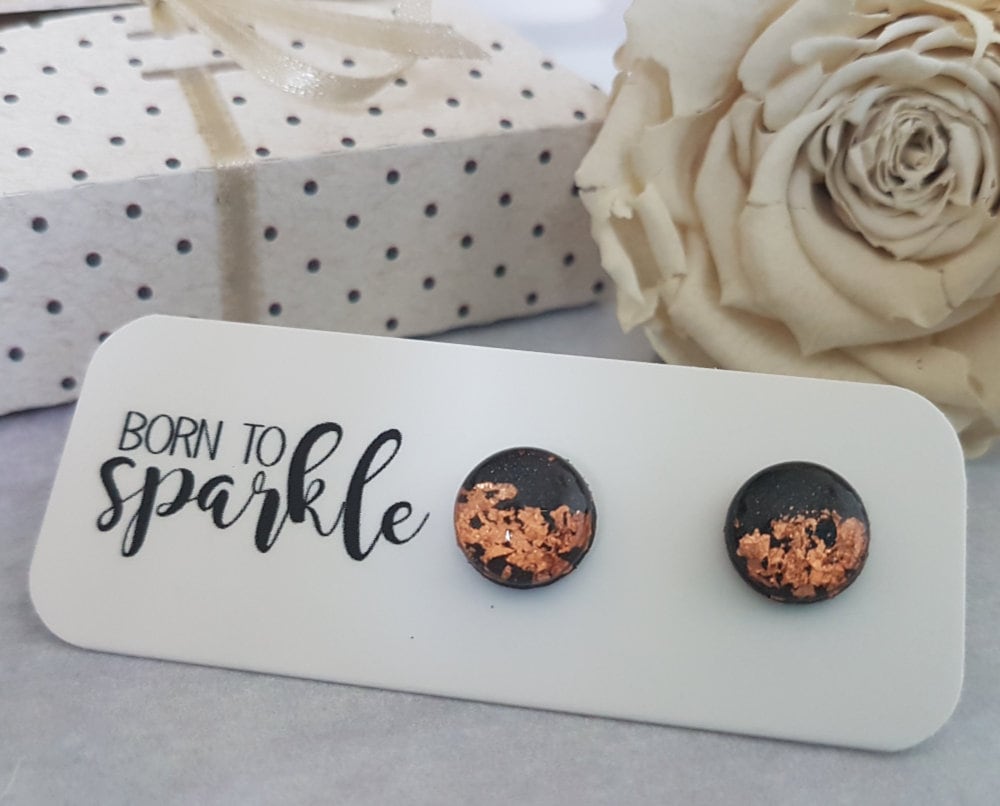 Kupfer Und Schwarz Ohrringe, Kleine Ohrstecker Kupfer, Modeschmuck Ohrringe Moderne Ohrstecker, Schwarz von ElisGiftBoutique