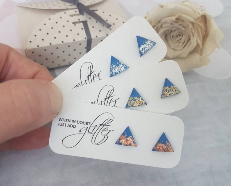 Royal Blau Ohrstecker Titan, Dreieckige Ohrringe Blau, Schöne Handgemacht, Blau Und Gold Ohrringe, Kupfer von ElisGiftBoutique