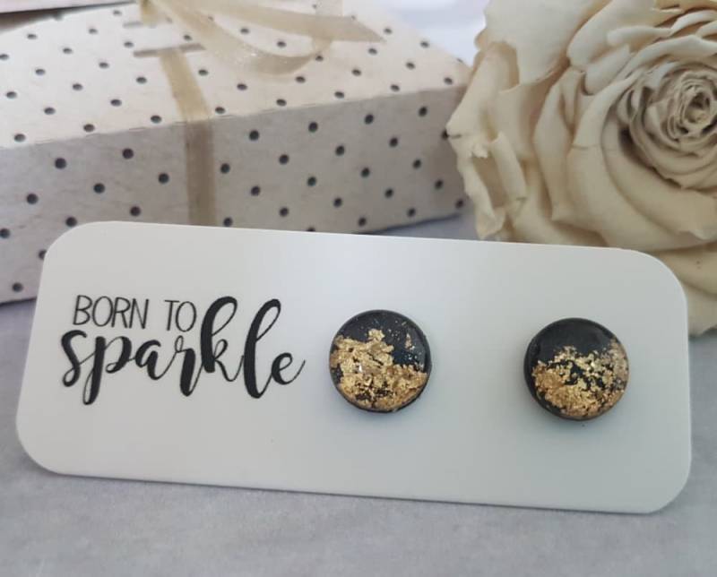 Schwarze Und Goldene Ohrringe, Blattgold Gold Schwarze Ohrstecker, Moderne Elegante Ohrstecker von ElisGiftBoutique