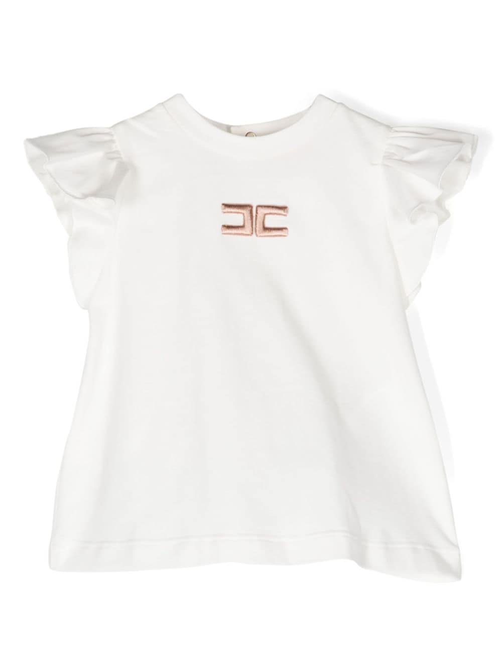 Elisabetta Franchi La Mia Bambina Gerüschtes T-Shirt mit Logo-Patch - Nude von Elisabetta Franchi La Mia Bambina