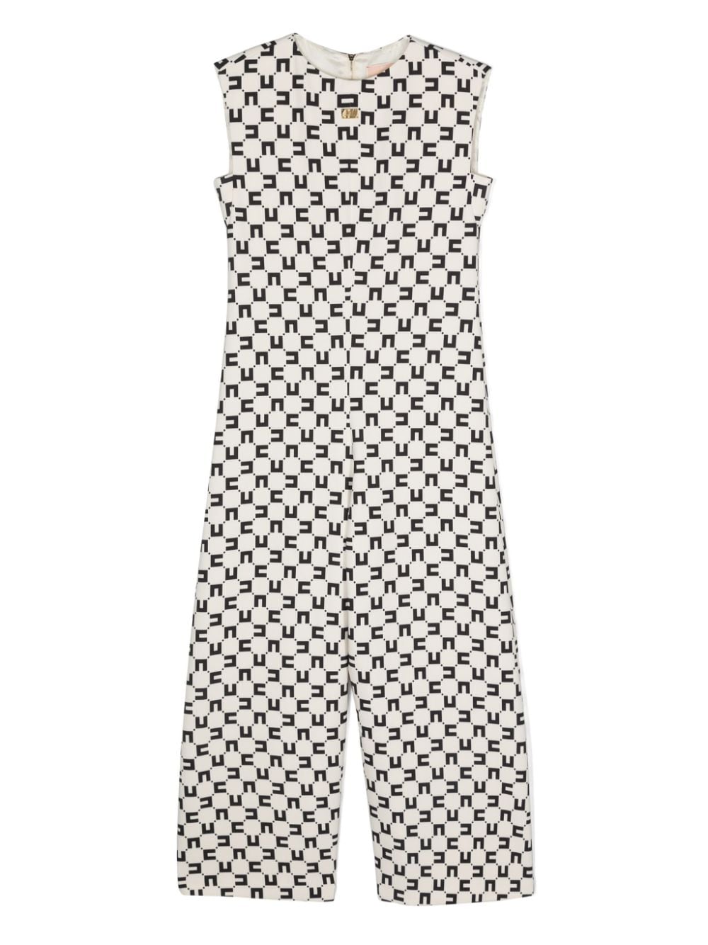 Elisabetta Franchi La Mia Bambina Krepp-Jumpsuit mit Monogramm-Print - Nude von Elisabetta Franchi La Mia Bambina