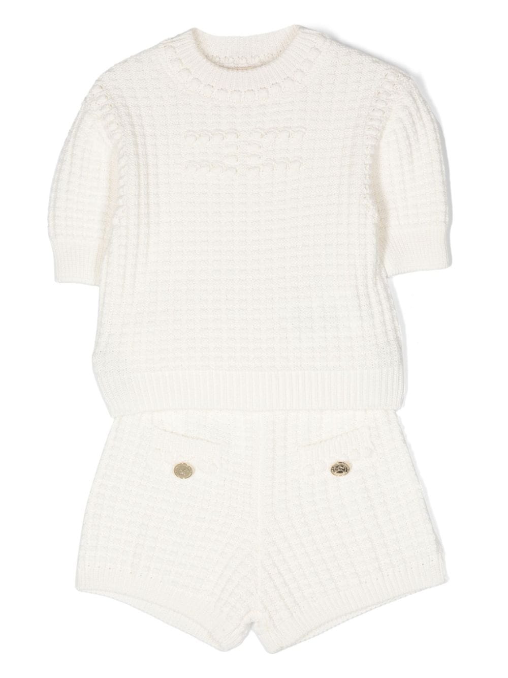 Elisabetta Franchi La Mia Bambina Gestricktes Shorts-Set - Weiß von Elisabetta Franchi La Mia Bambina