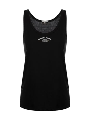 Elisabetta Franchi Top aus schwarzem Baumwoll-Jersey mit Logodruck CN00541E2 110, Schwarz , X-Small von Elisabetta Franchi