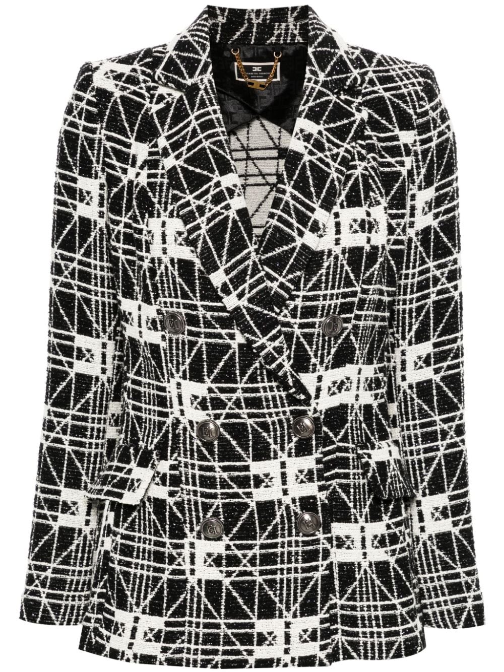 Elisabetta Franchi Tweed-Blazer mit Logo-Print - Schwarz von Elisabetta Franchi