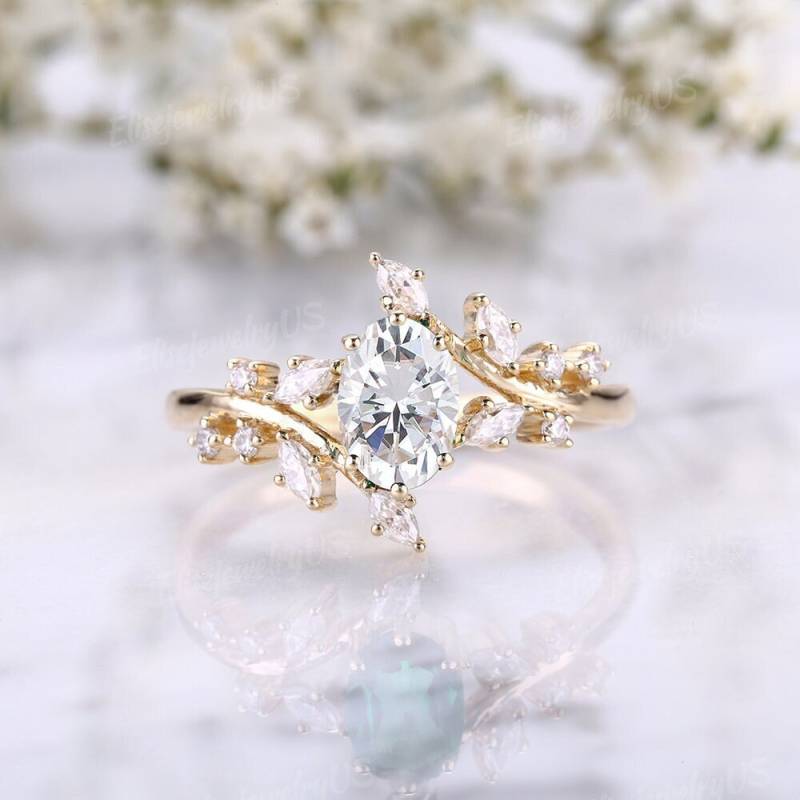 Zweig Moissanite Verlobungsring Frauen Goldring 1 Karat Ehering Blattrebe Ring Einzigartige Diamantcluster Brautversprechen von EliseJewelryUS