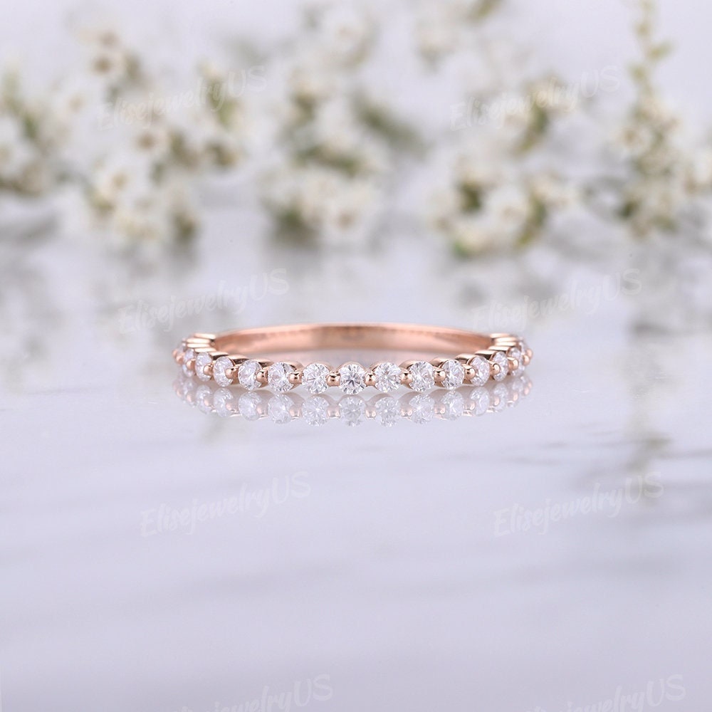 Halbe Ewigkeit Diamant-Ehering, Runder Moissanit-stapelring, Passender Ring Aus 14K/18K Roségold, Hochzeit, Braut, Verlobung, Geschenk Für Sie von EliseJewelryUS