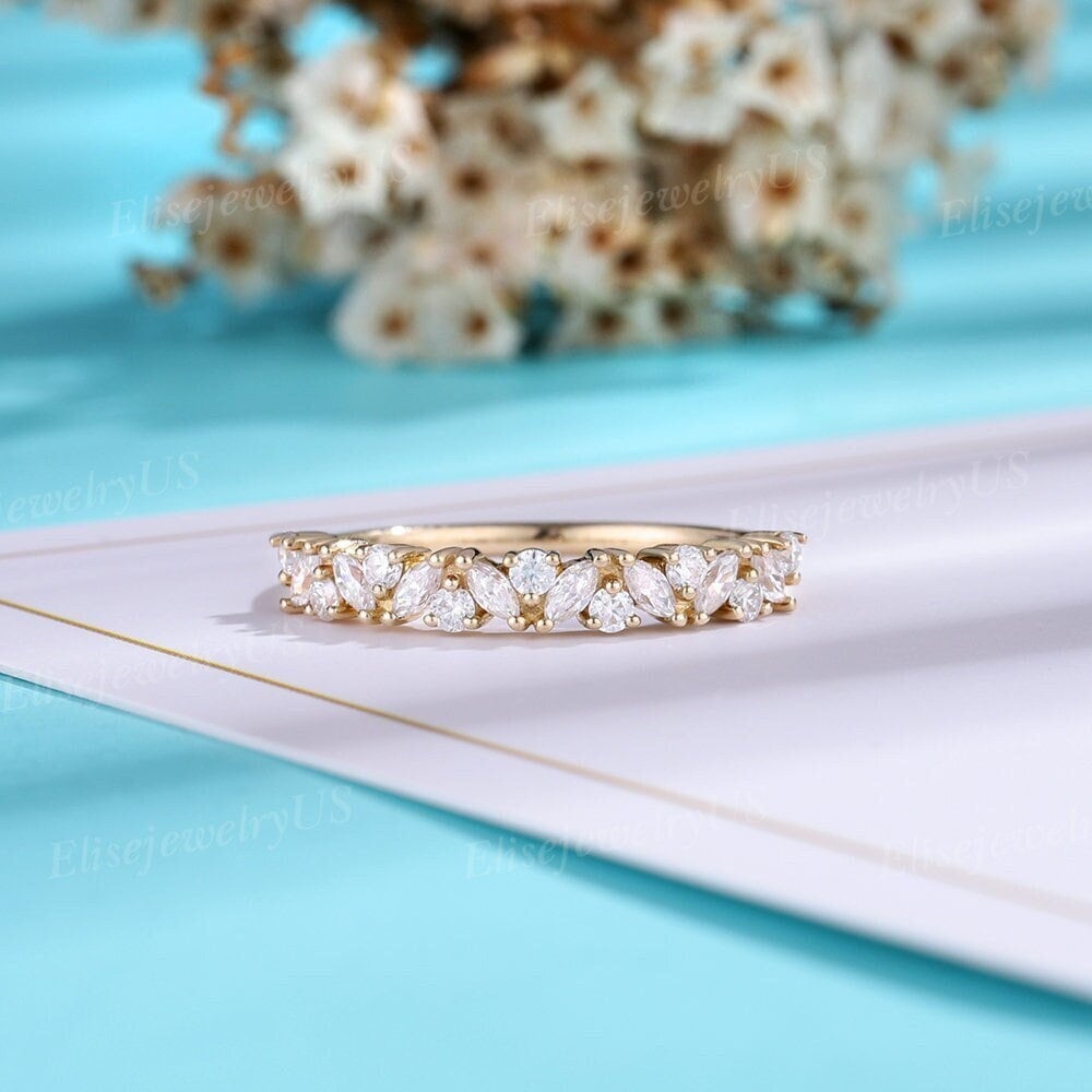 Marquise Schliff Ehering Vintage Moissanite Solide 14K/18K Gold Diamant Band Passender Für Frauen Versprechen Geschenk von EliseJewelryUS