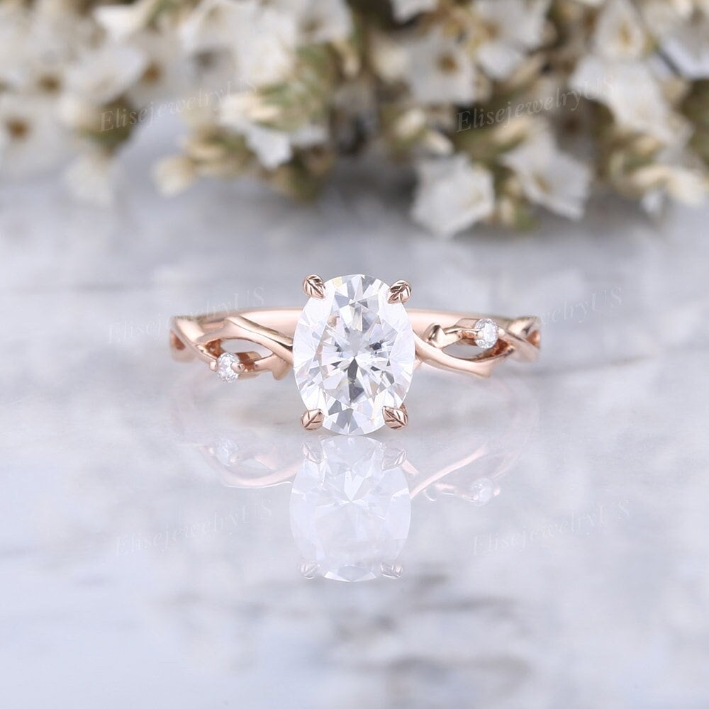 Vintage Moissanite Verlobungsring Art-Deco-Ring Roségold Ovale Ring Ehering Blatt Diamantring Jubiläumsgeschenk von EliseJewelryUS
