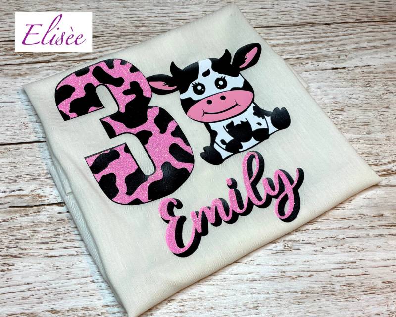 3. Geburtstag Mädchen "Kuh" Personalisiert | Bügelprint Geschenk Aufmerksamkeit von EliseeShop