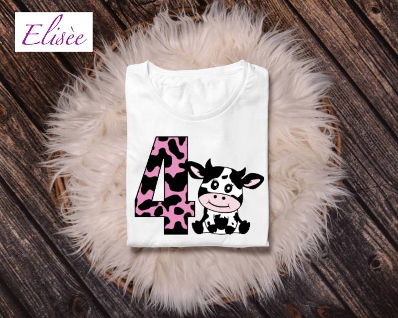 4. Geburtstag Mädchen "Kuh" Personalisiert | Bügelprint Geschenk Aufmerksamkeit von EliseeShop