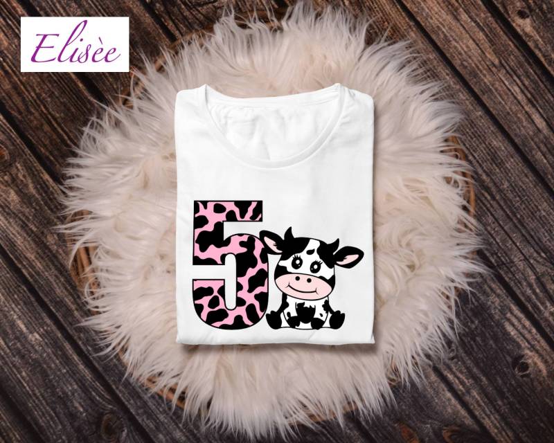 5. Geburtstag Mädchen "Kuh" Personalisiert | Bügelprint Geschenk Aufmerksamkeit von EliseeShop