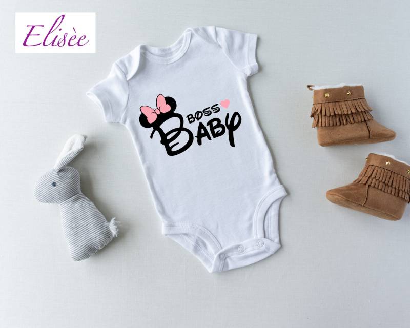 Body Baby Mädchen Mit Schleife "Boss Baby" Personalisiert | Bügelprint Geschenk Aufmerksamkeit Geburtstag von EliseeShop