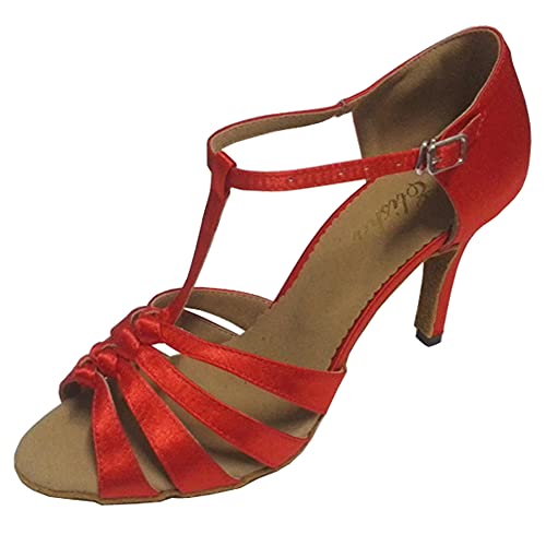 Damen-Tanzschuhe, 8,5 cm, schmal, hoher Absatz, offene Zehen, Salsa-Schuhe, weiche Sohle, für Partys, professionelle Tango, Tanzen, in weiteren Farben erhältlich, Rot (rot), 39 EU von Elisha Dance