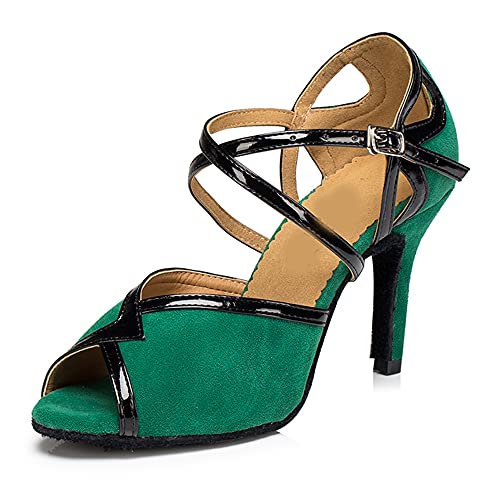 Damen Tanzschuhe Lateinamerikanische Salsa-Tanzschuhe offener Zehenbereich Ballsaal Party Weiche Sohle Professionelle Abendgesellschaft Tanzsandalen, Grün (Absatz: 8,5 cm), 37.5 EU von Elisha Dance