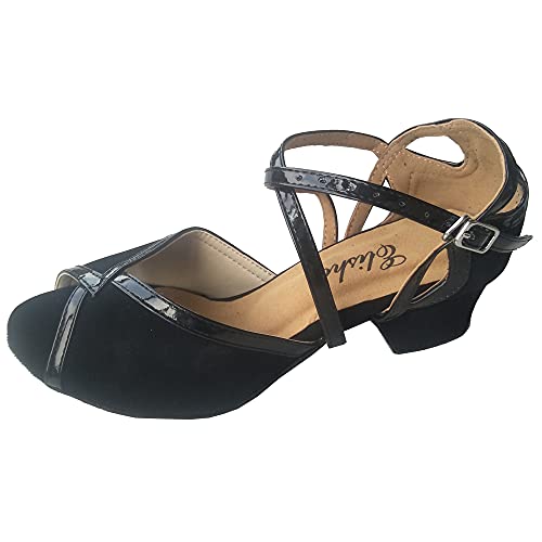 Damen Tanzschuhe Lateinamerikanische Salsa-Tanzschuhe offener Zehenbereich Ballsaal Party Weiche Sohle Professionelle Abendgesellschaft Tanzsandalen, Schwarz (Schwarz, 4 cm Absatz), 38.5 EU von Elisha Dance