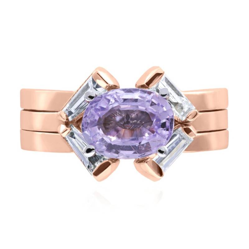Lavendel Saphir Ring/14K Rose Gold Hochzeit Set Verlobungsring Oval Form Einzigartiger von ElissarJewelry
