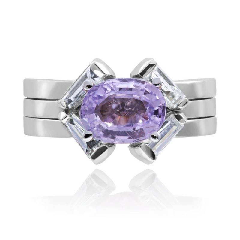 Lavendel Saphir Ring/14K Weißgold Hochzeit Set Verlobungsring Ovale Form September Geburtsstein von ElissarJewelry