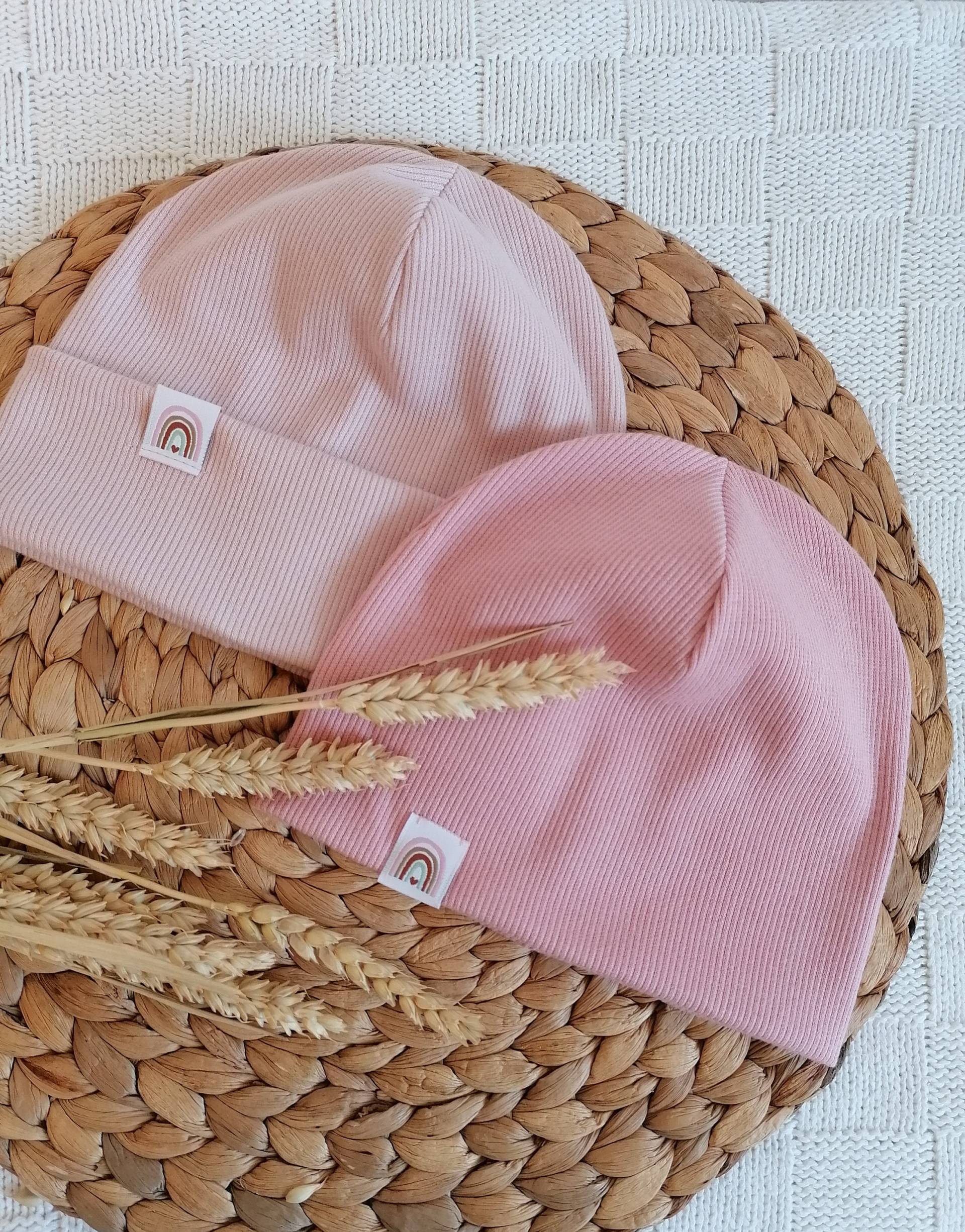 Mütze Hipster Beanie Wintermütze Wendemütze Wendebeanie Loop Loopschal Wendeloop Regenbogen Rainbow Schlauchschal Schal Beige Rosa Weiß Grau von Elissy88