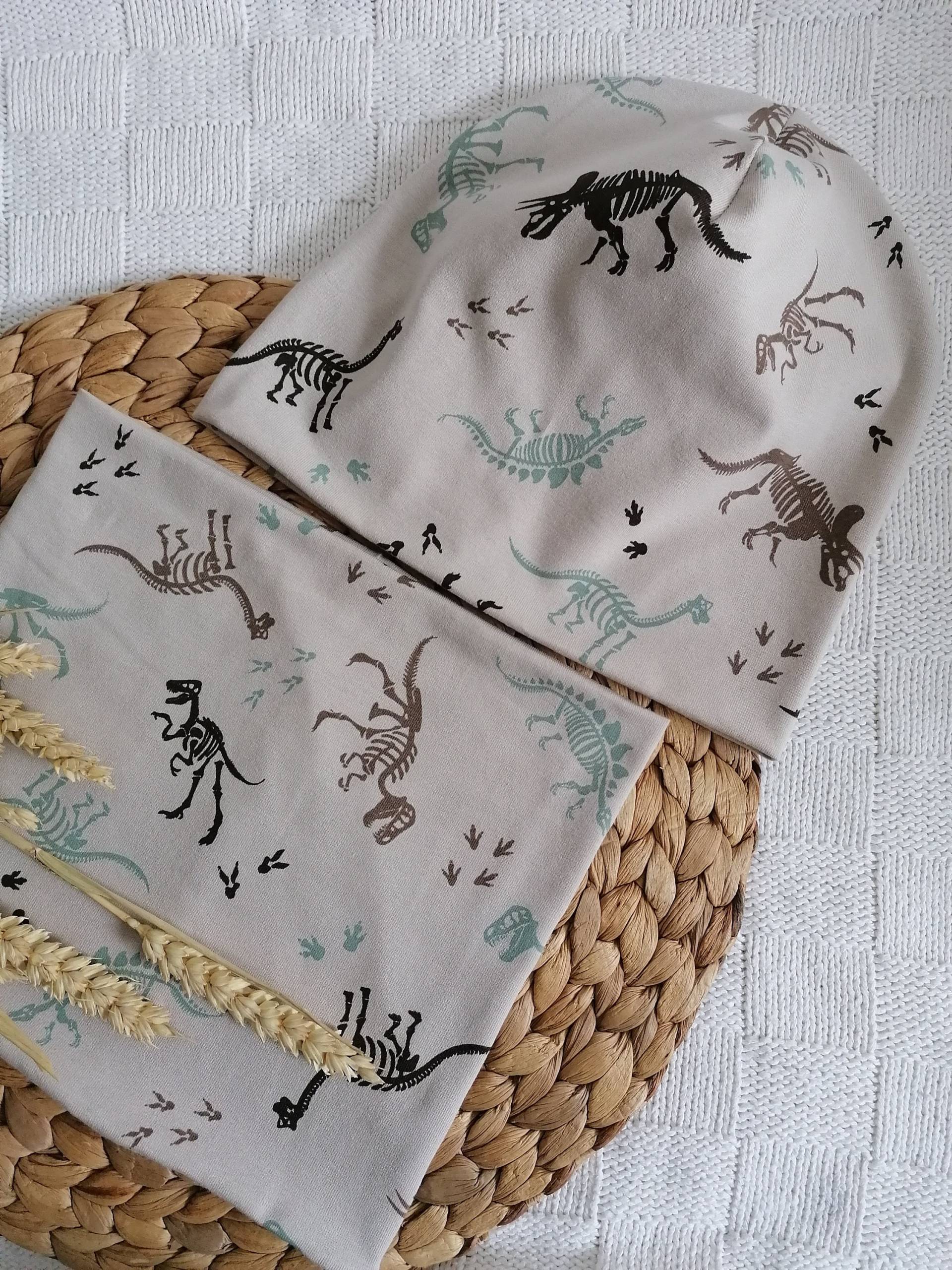 Mütze Mit Dinosaurier Dino Beanie Wintermütze Wendemütze Wendebeanie Loop Loopschal Wendeloop Wendeloopschal Schlauchschal Schal Beige Mint von Elissy88