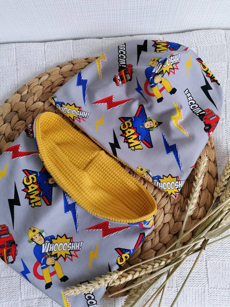 Mütze Mit Feuerwehrmann Muster Beanie Wintermütze Wendemütze Wendebeanie Loop Loopschal Wendeloop Wendeloopschal Schlauchschal Schal Grau von Elissy88