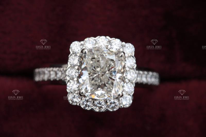 1.77Ct Kissenschliff Diamanten-Verlobungsring/Igi Zertifizierte Kissen Labor Gewachsen Diamant Versteckter Halo-Verlobungsring in Platin von ElistaJewel