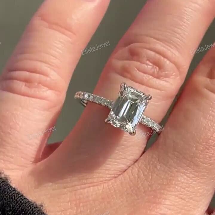 2Ct Smaragd Diamant Verlobungsring/Labor Erstellt Hidden Halo 14K Solid Gold Ehering Für Sie 2Ct Smaragd Diamant Verlobungsring/Labor Erstellt Hidden Halo 14K Solid Gold Ehering Für Sie von ElistaJewel