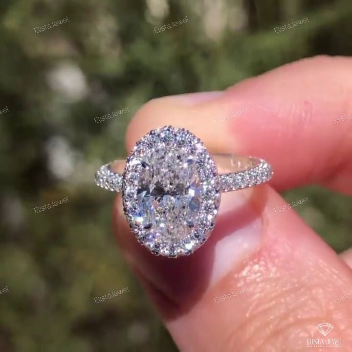 Halo Oval Lab Erstellt Diamant 14K Solid Weißgold Verlobungsring, Jahrestag Ring Für Sie, Geschenk Sie Halo Oval Lab Erstellt Diamant 14K Solid Weißgold Verlobungsring, Jahrestag Ring Für Sie, Geschenk Sie von ElistaJewel
