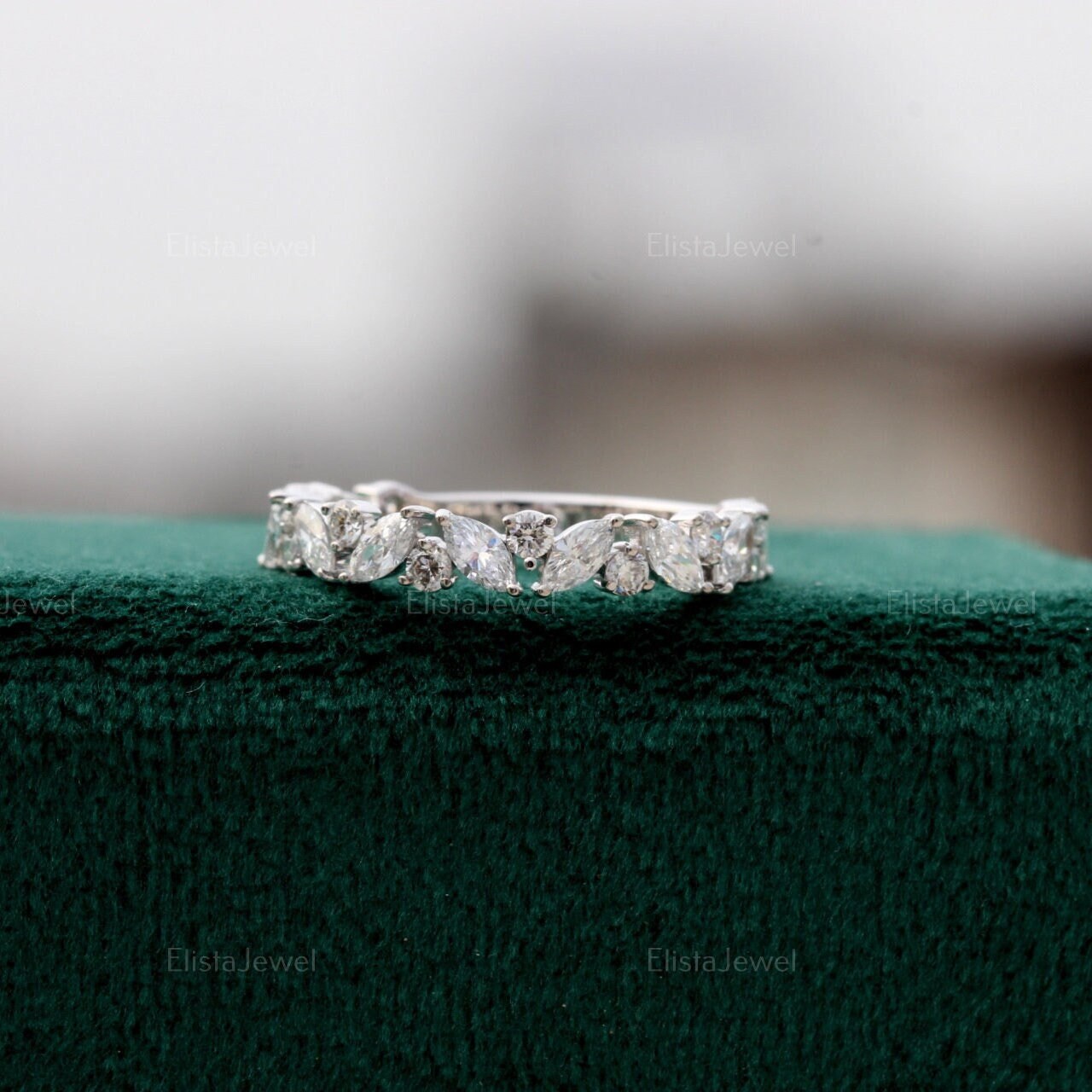 Marquise & Rundschliff Diamant Halbe Eternity Band, 14K Gelbgold Passende Stapel Cvd Geschenk Für Frauen Marquise & Rundschliff Diamant Halbe Eternity Band, 14K Gelbgold Passende Stapel Cvd Geschenk Für Frauen von ElistaJewel