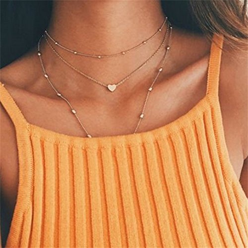 Elistelle Damen Halskette Choker Mehrreihig Kette mit Anhänger Halsband Kette Gold von Elistelle