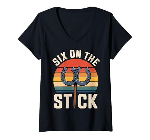 Damen Six On The Stick Hufeisenspielsportsportarten - T-Shirt mit V-Ausschnitt von Elite Hufeisen -Pitch -Wettbewerbsfähigkeit