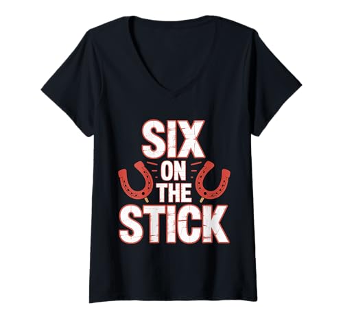 Damen Six On The Stick Hufeisenspielsportsportarten |- T-Shirt mit V-Ausschnitt von Elite Hufeisen -Pitch -Wettbewerbsfähigkeit