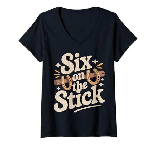 Damen Six On The Stick Hufeisenspielsportsportarten |- T-Shirt mit V-Ausschnitt von Elite Hufeisen -Pitch -Wettbewerbsfähigkeit
