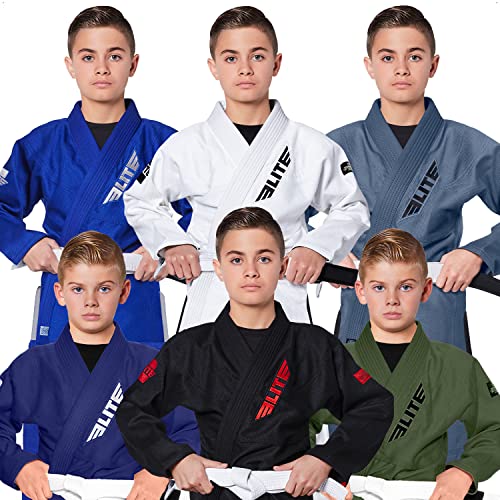 Elite Sports Kinder BJJ Gi Youth IBJJF Brasilianischer Jiujitsu Gi Kimono mit sanforisiertem Stoff und gratis Gürtel (siehe spezielle Größentabelle) (Premium Military Green, C1) von Elite Sports