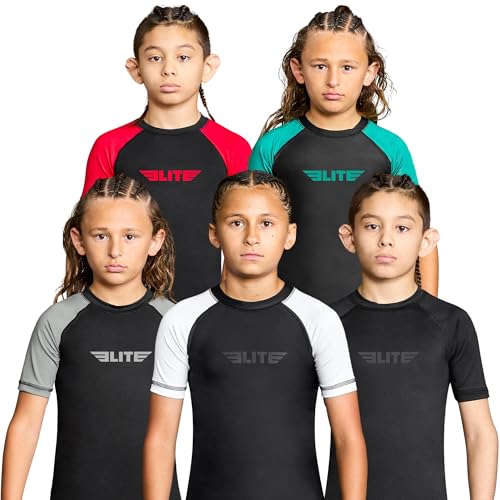 Elite Sports Rash Guards für Jungen und Mädchen, kurzärmelige Kompression, BJJ Kinder und Jugendliche Rashguard - Wei? - XL von Elite Sports