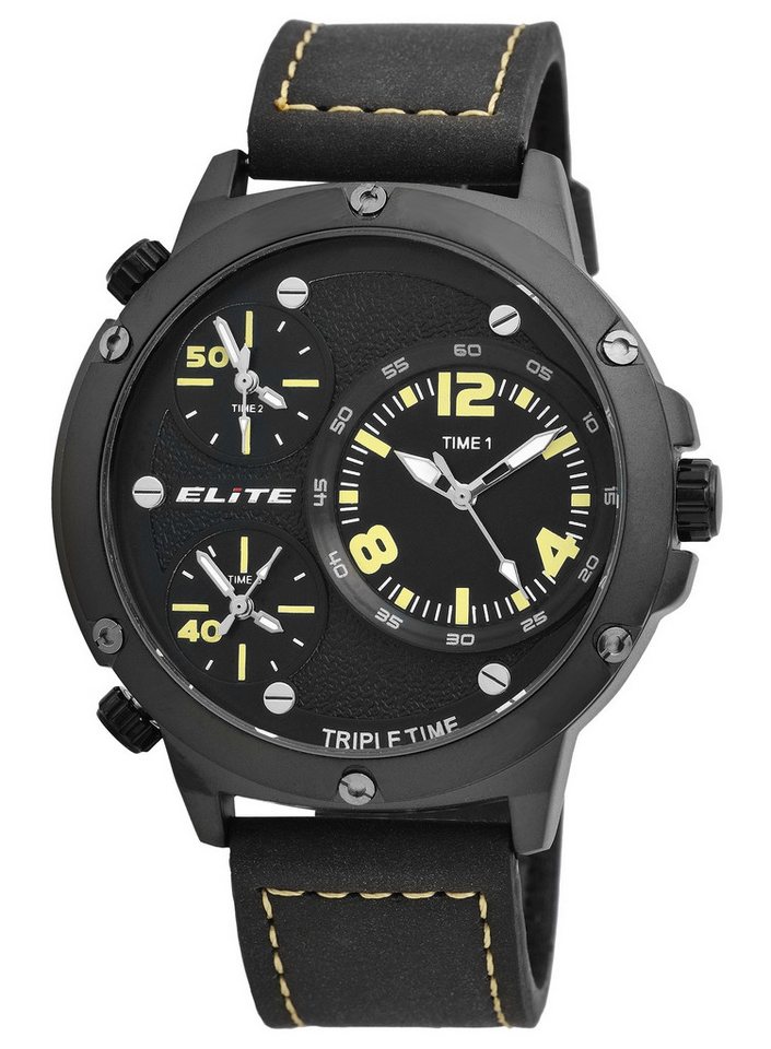 Elite Quarzuhr EL0002 Elite Herrenuhr mit Lederimitationsband, 3ATM, Herrenuhr Lederimitat von Elite